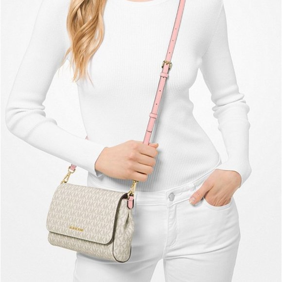 LAST ONE NWT Michael Kors Logo Crossbody Convertible Bag Ivory Pink Shoulder Bag - Picture 4 of 11